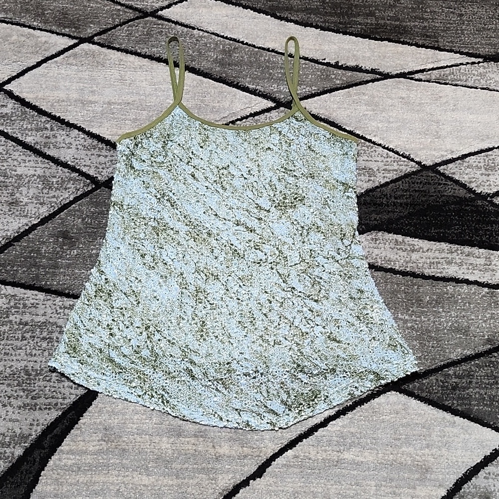 BKE BLUE & GREEN CLEAR SEQUINS SHEER-KNIT LAYERING TANK-TOP